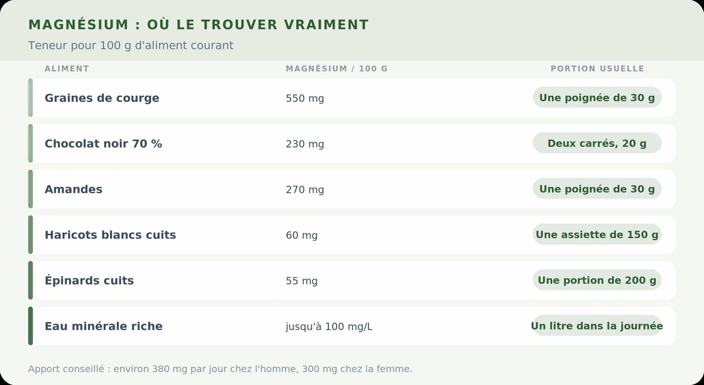 Magnésium : teneur des aliments courants